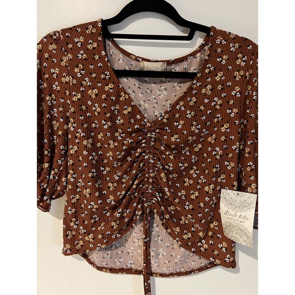 NWT Altar'd State Blouse Women Medium‎ Short Sleeve Crop V Neck Top Cinch Rust